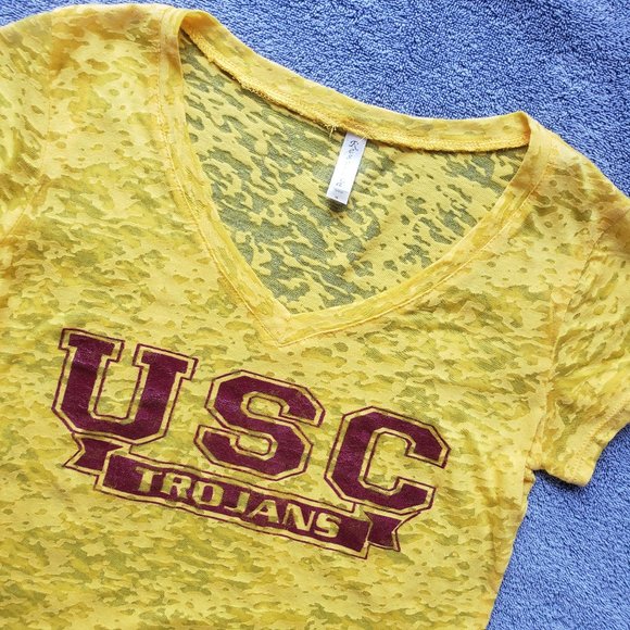 = EUC =  Rare Sheer Yellow USC TROJANS Shirt, Sz Small - Picture 2 of 4